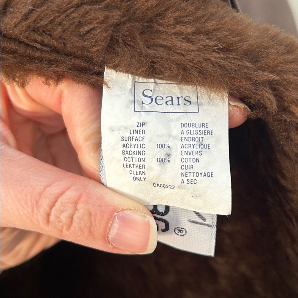 Sears Vintage Brown Leather Faux Shearling Removable Lining Notched Lapel Coat - Picture 9 of 9